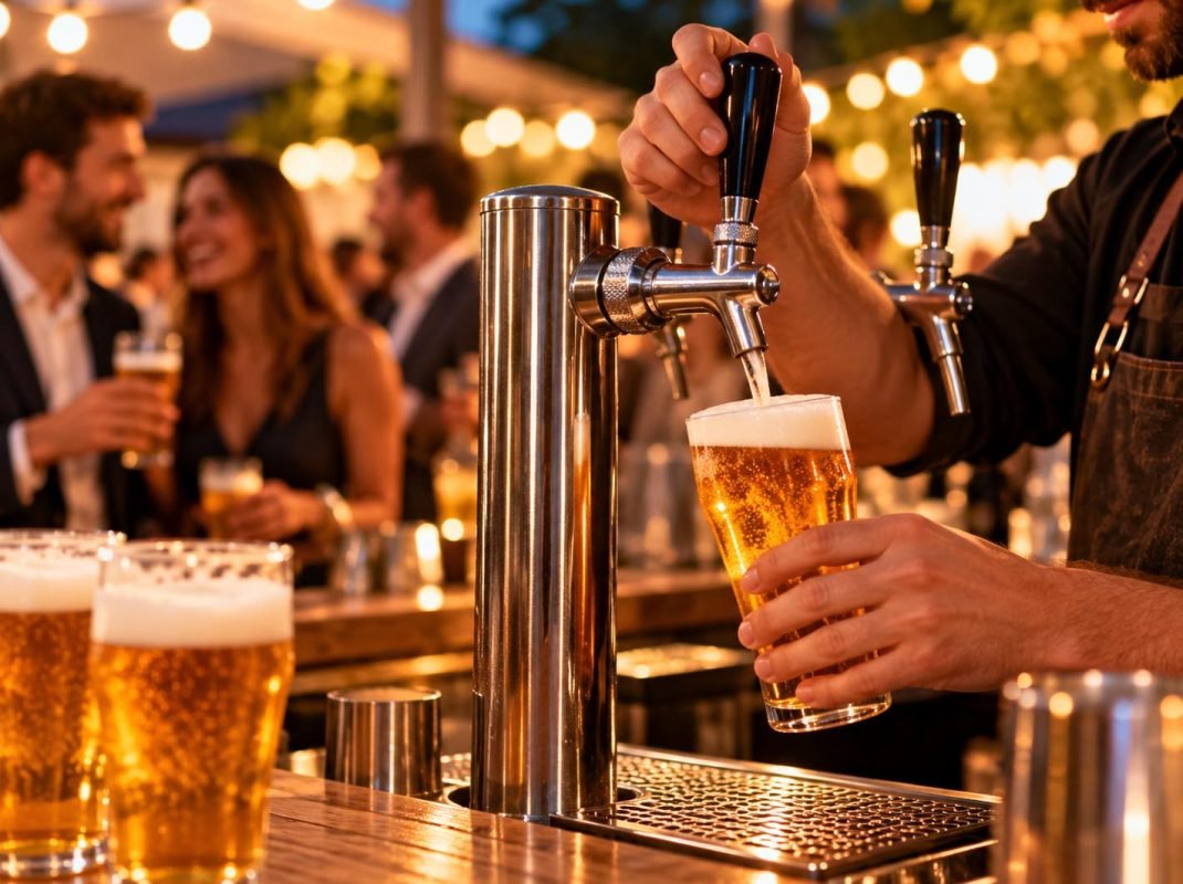 Brindis dorado en la barra de cerveza